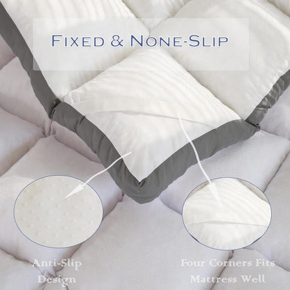 Memory Foam Mattress Topper Queen Size Memory Foam Filled Warming Cooling Fluffy & Soft Pillow Top, Anti-Slip Bottom, 4 Elastic Straps, 80X60 Inch, Queen