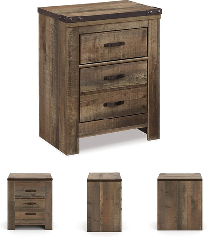 Signature Design by Ashley Trinell Rustic 2 Drawer Nightstand with USB Charging Stations, 29.65" Tall, Warm Brown