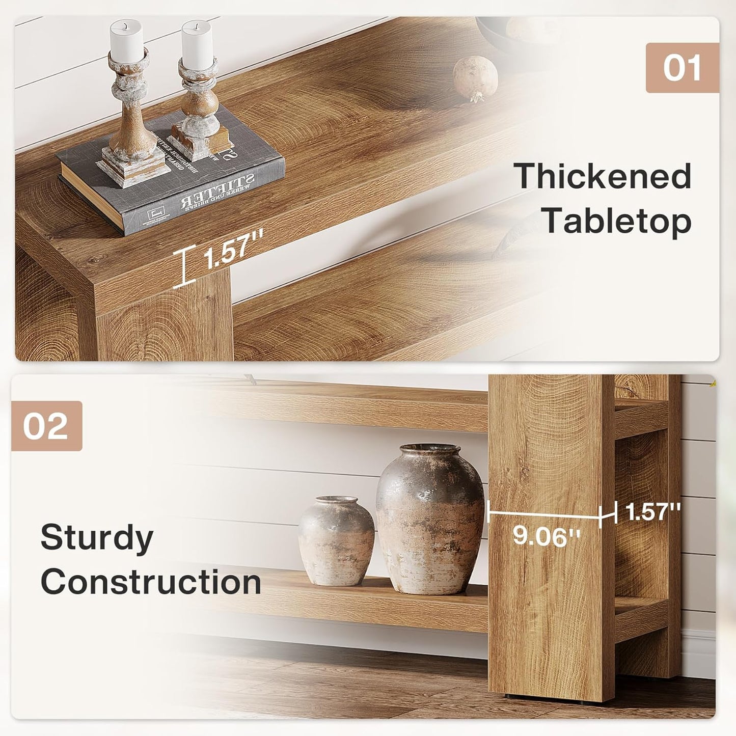 70.9-Inch Extra Long Console Table with Storage, Narrow Wooden Sofa Table behind the Couch, Farmhouse 3-Tier Entry Foyer Table for Entryway, Living Room, Hallway