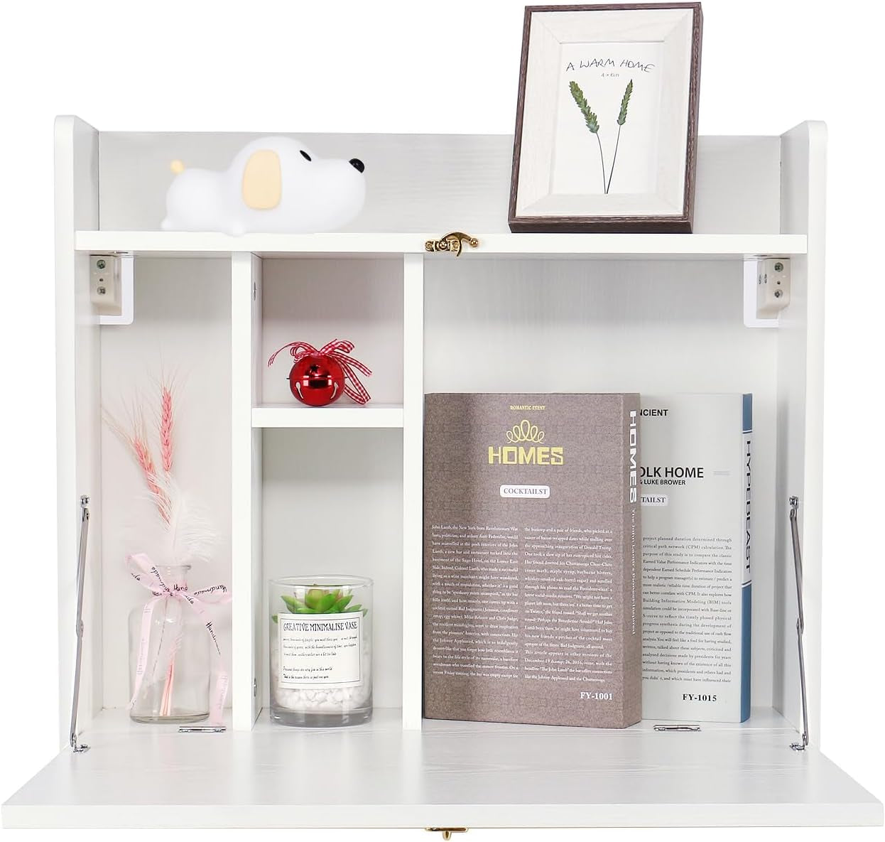Wall Mounted Table, Multifunctional Fold down Wall Mounted Laptop Computer Desk with Storage Compartments for Home, Office, White