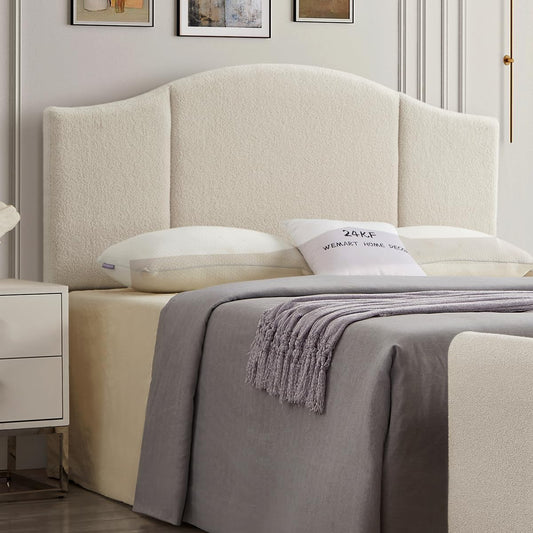 Upholstered Soft Teddy Fabric Queen Headboard,Modern Wave-Like Top Edge Full Size Headboard, 6033-Q-Cream
