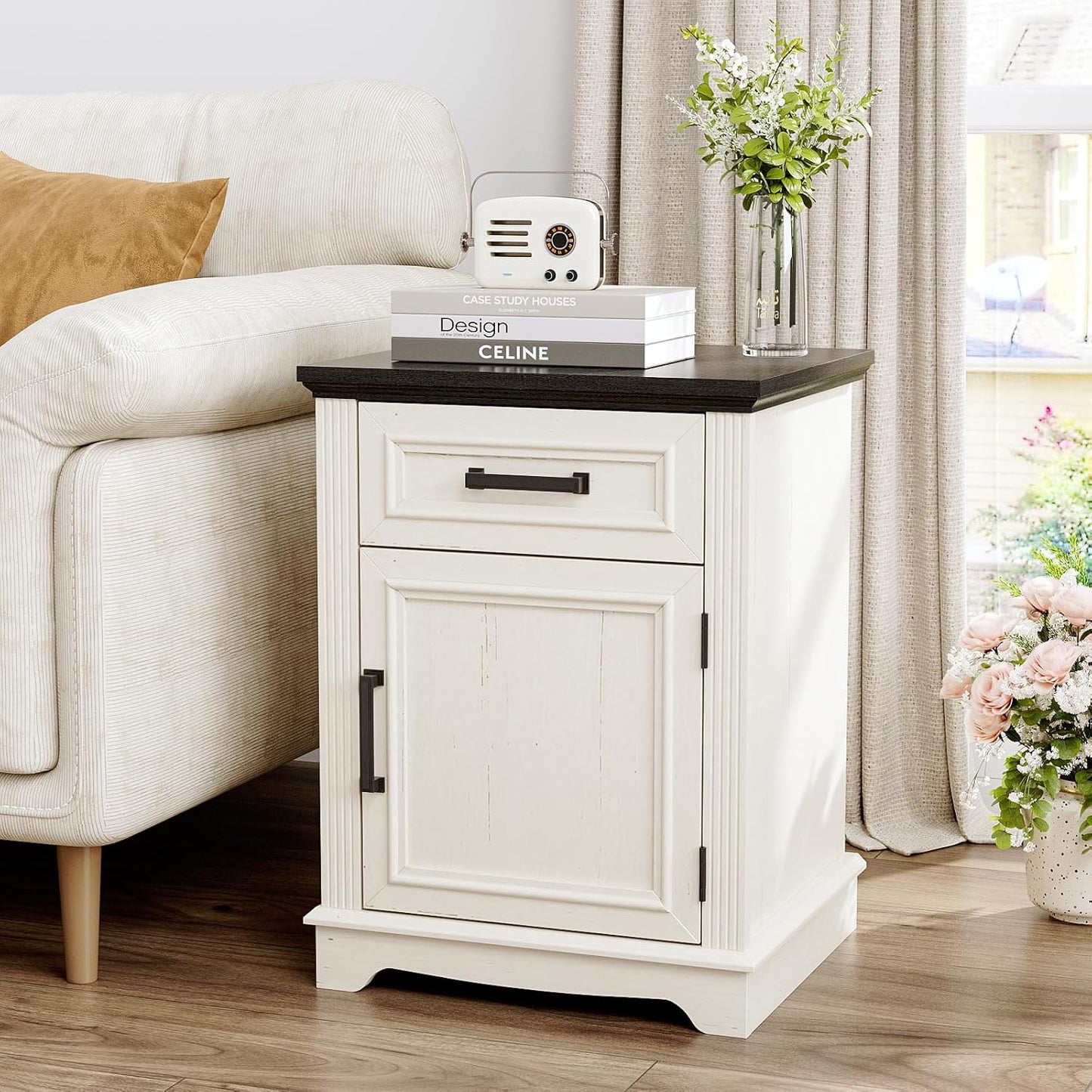 White Nightstand, End Table with Drawers, Bed/Sofa Side Tables with Large Storage Cabinet for Bedroom, Office, Small Spaces, Wood, 17.72”L X 15.75”D X 23.82”H