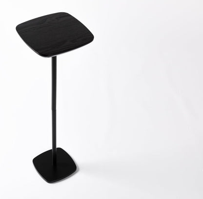 Small Pedestal Drink Table, Wooden Top Side Tables Martini Cocktail Drink Stand, Durable Square Tiny End Table Accent Table with Weighted Base for Living Room, Bedroom, Office, Small Spaces, Black