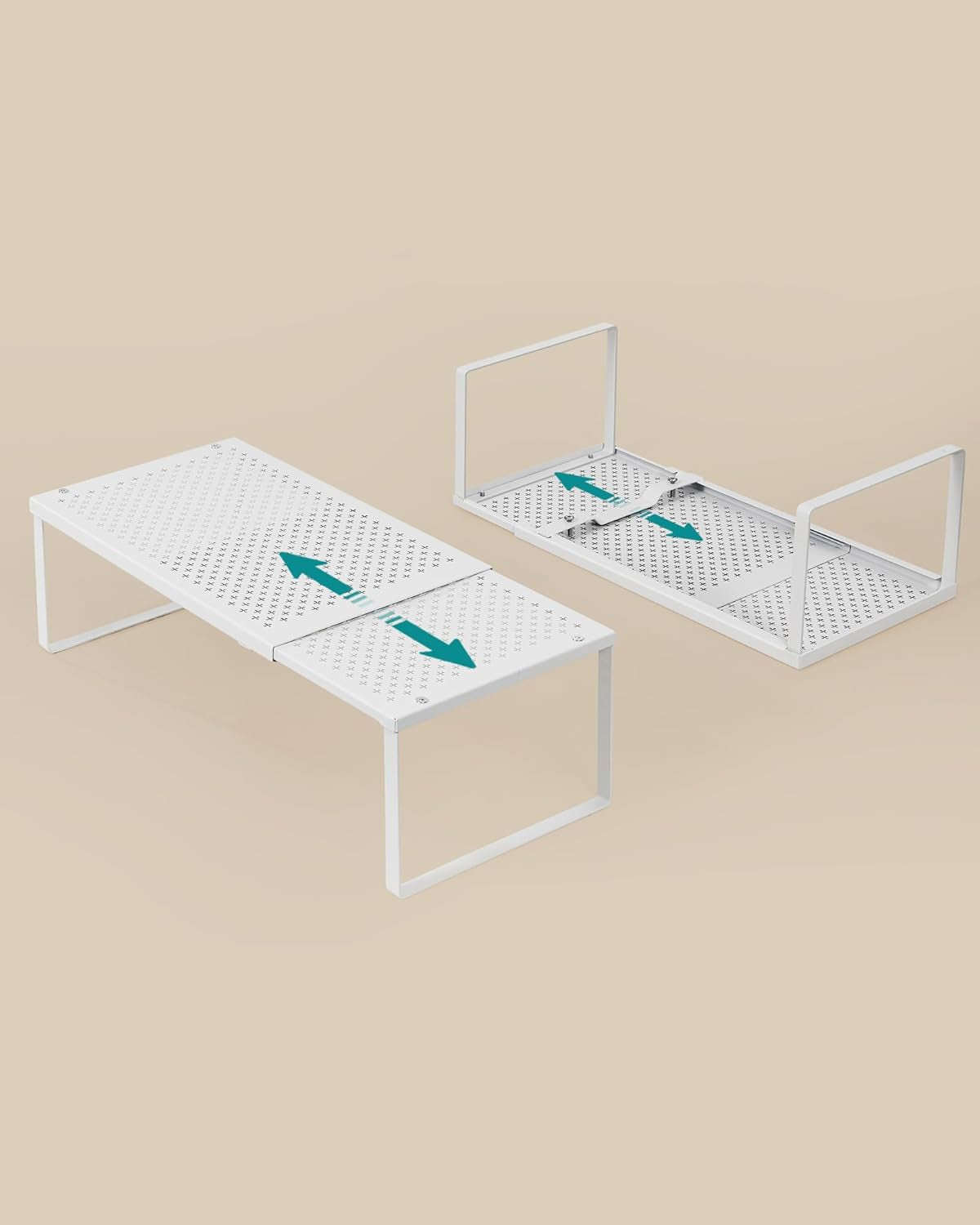 Spice Racks, Set of 2 Expandable Kitchen Countertop Shelves, Small Cupboard Organizers, Metal, Space-Saving Tabletop Shelves, Matte White UKCS402W01