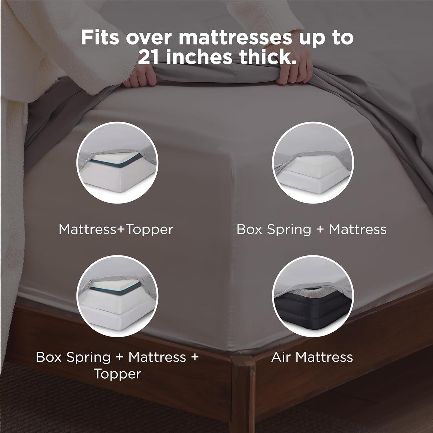 Deep Pocket Queen Sheets Set - Fits Mattresses up to 21 Inches Thick - 4 Piece Gentlesoft Bed Sheets, Moisture Wicking, Soft & Cooling Bedsheet & Pillowcases, Easy & Secure Fit, Light Grey