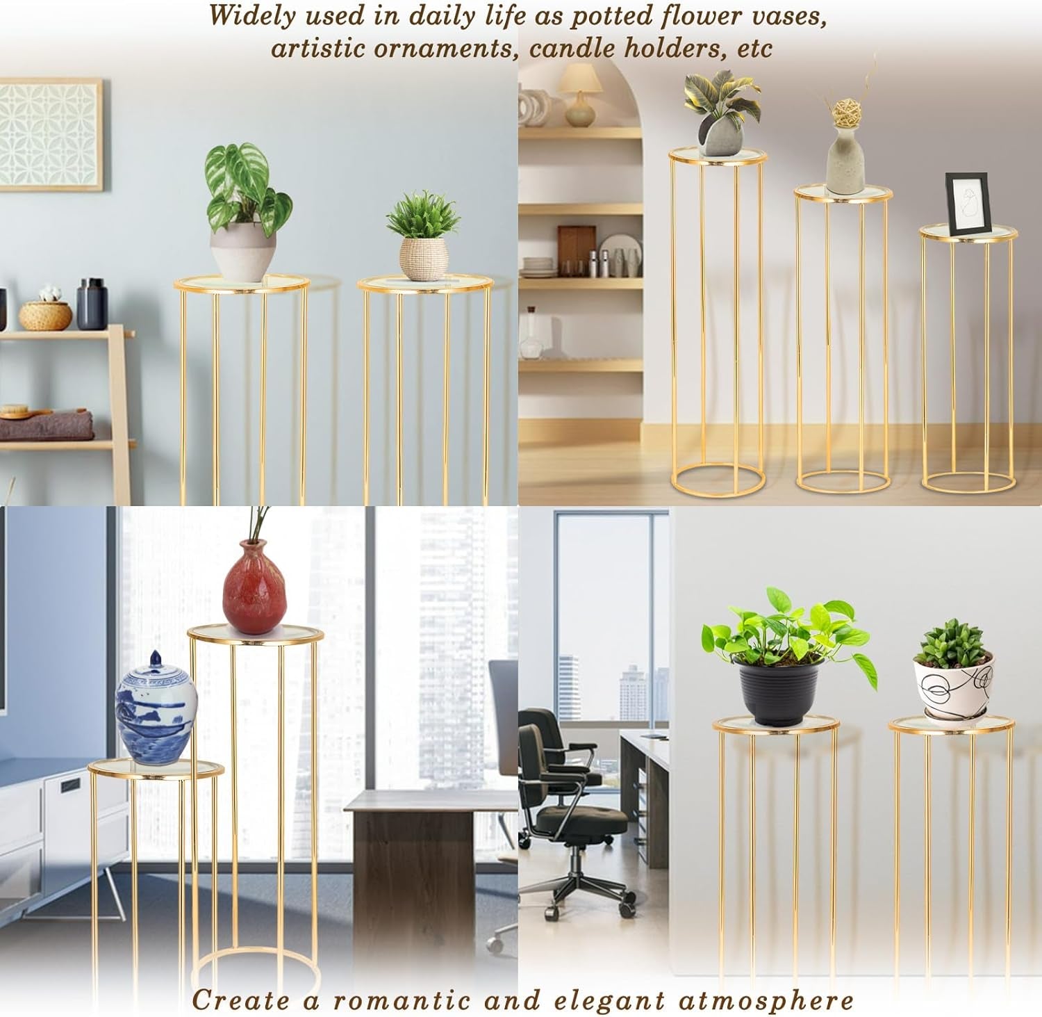 3PCS Cylinder Stands for Party, Gold Metal round Pedestal Stand, Flower Stand, Plant Stand, Cake Stand, Display Stand Tables for Weddings Party Birthday Festival Backdrop Decoration