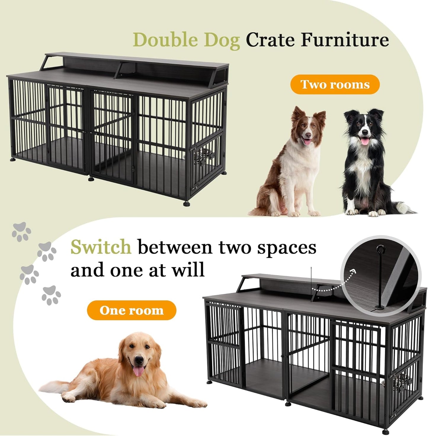 32 Inch Dog Crate Furniture, Heavy Duty Dog Kennel with Side Door, Decorative Pet House End Table, Wooden Cage Kennel Furniture Indoor, Grey