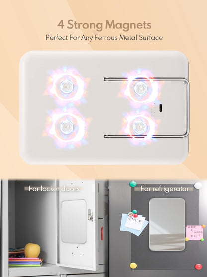 8X5-Inch Magnetic Locker Mirror, Small Makeup Mirror for Desk and School Locker, with Strong Magnets, Foldable Wall Mount & Hanging Hole for Bathroom,White