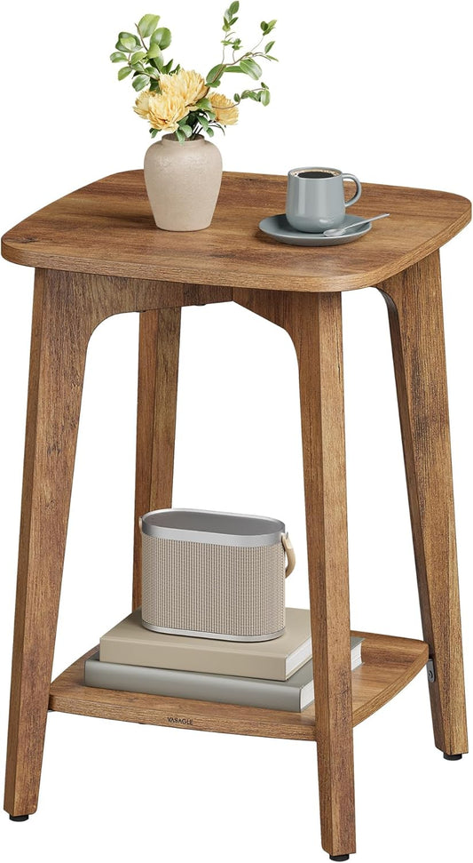 Side Table, Small Square End Table with Lower Shelf, Nightstand for Small Spaces, Living Room, Bedroom, Honey Brown ULET236K01