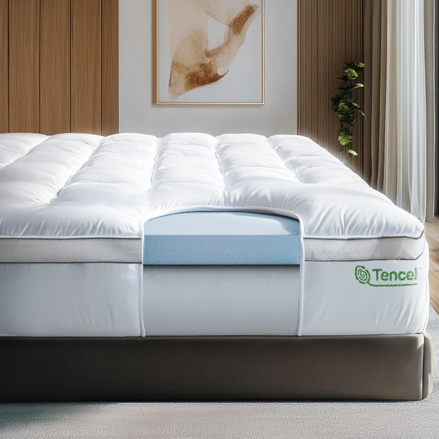 4 Inch Pillow Top Memory Foam Mattress Topper King - Cooling Hybrid Lux Dual Layer Bed Mattress Pad - Certipur-Us Certified