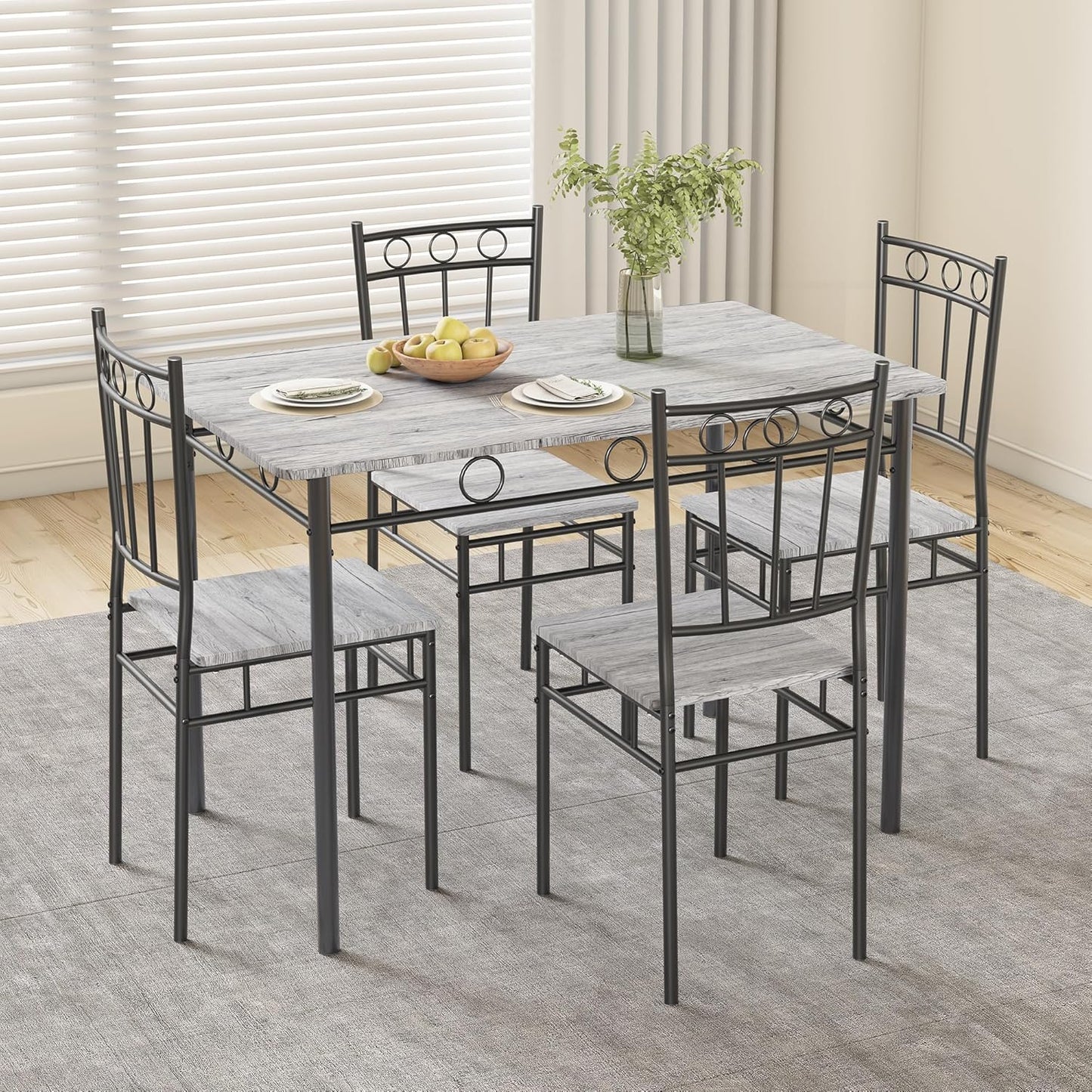 Rectangular Dining Room Table Set with 4 Chairs, Space-Saving Kitchen Table Set for Small Space, Retro Grey