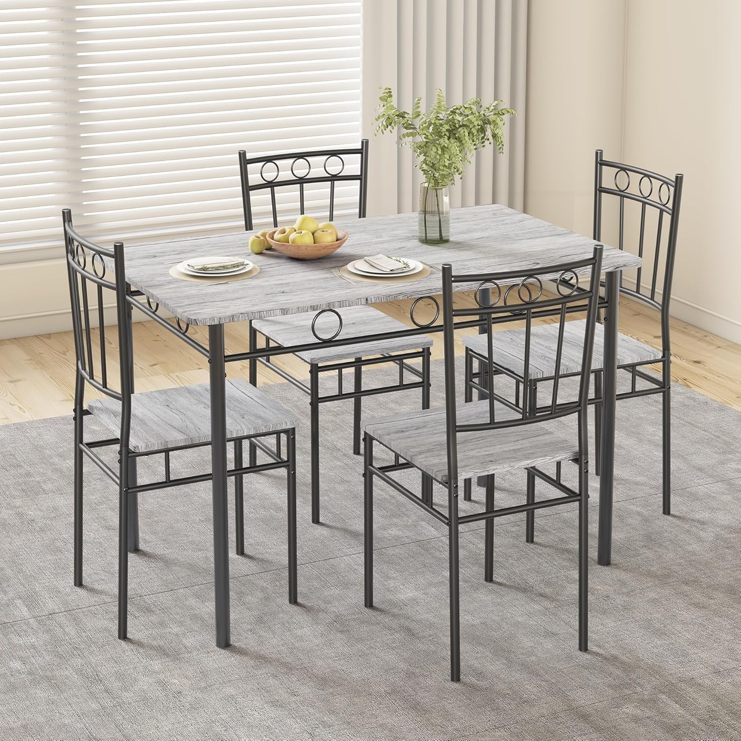 Rectangular Dining Room Table Set with 4 Chairs, Space-Saving Kitchen Table Set for Small Space, Retro Grey