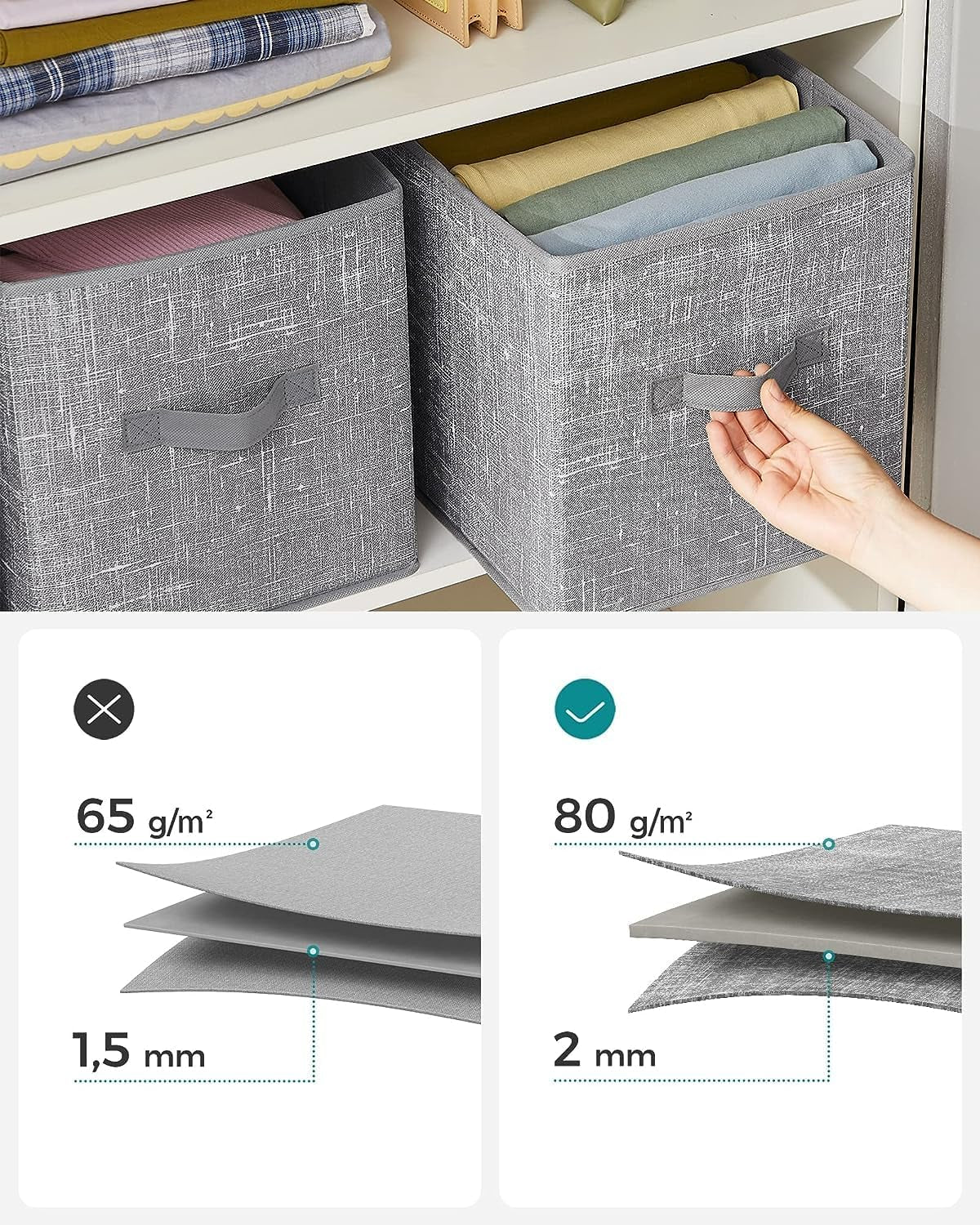 Storage Cubes, 11-Inch Non-Woven Fabric Bins with Double Handles, Set of 6, Closet Organizers for Shelves, Foldable, for Clothes, Cattail Gray UROB26LG