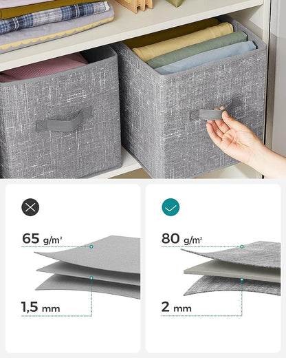 Storage Cubes, 11-Inch Non-Woven Fabric Bins with Double Handles, Set of 6, Closet Organizers for Shelves, Foldable, for Clothes, Cattail Gray UROB26LG