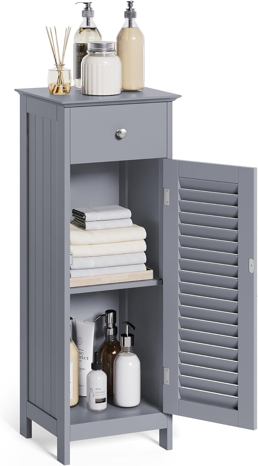 Bathroom Storage Cabinet, Small Slim Bathroom Floor Cabinet with Drawer and Shutter Door, for Living Room, Bedroom, 11.8 X 12.6 X 34.3 Inches, Dove Gray UBBC043G02