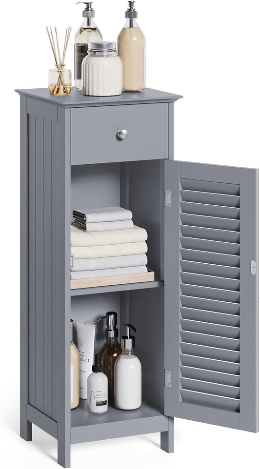 Bathroom Storage Cabinet, Small Slim Bathroom Floor Cabinet with Drawer and Shutter Door, for Living Room, Bedroom, 11.8 X 12.6 X 34.3 Inches, Dove Gray UBBC043G02