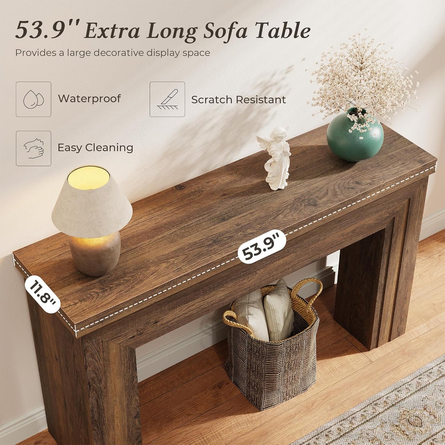 54 Inch Entryway Table, Retangular Console Table with Storage, Farmhouse Sofa Table behind the Couch, Long for Entrance, Hallway, Foyer, Living Room, Rustic Brown