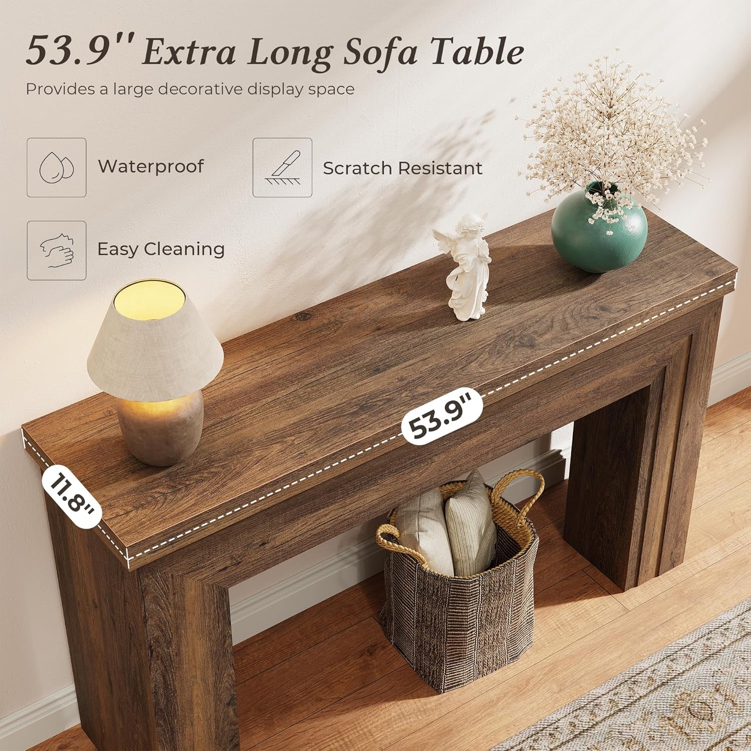 54 Inch Entryway Table, Retangular Console Table with Storage, Farmhouse Sofa Table behind the Couch, Long for Entrance, Hallway, Foyer, Living Room, Rustic Brown