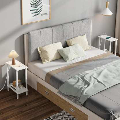 Small End Table with Charging Station, Narrow Side Table with USB Ports and Outlets, Skinny Sofa Table, Slim Nightstand, Living Room, Bed Room, White TB01BW060