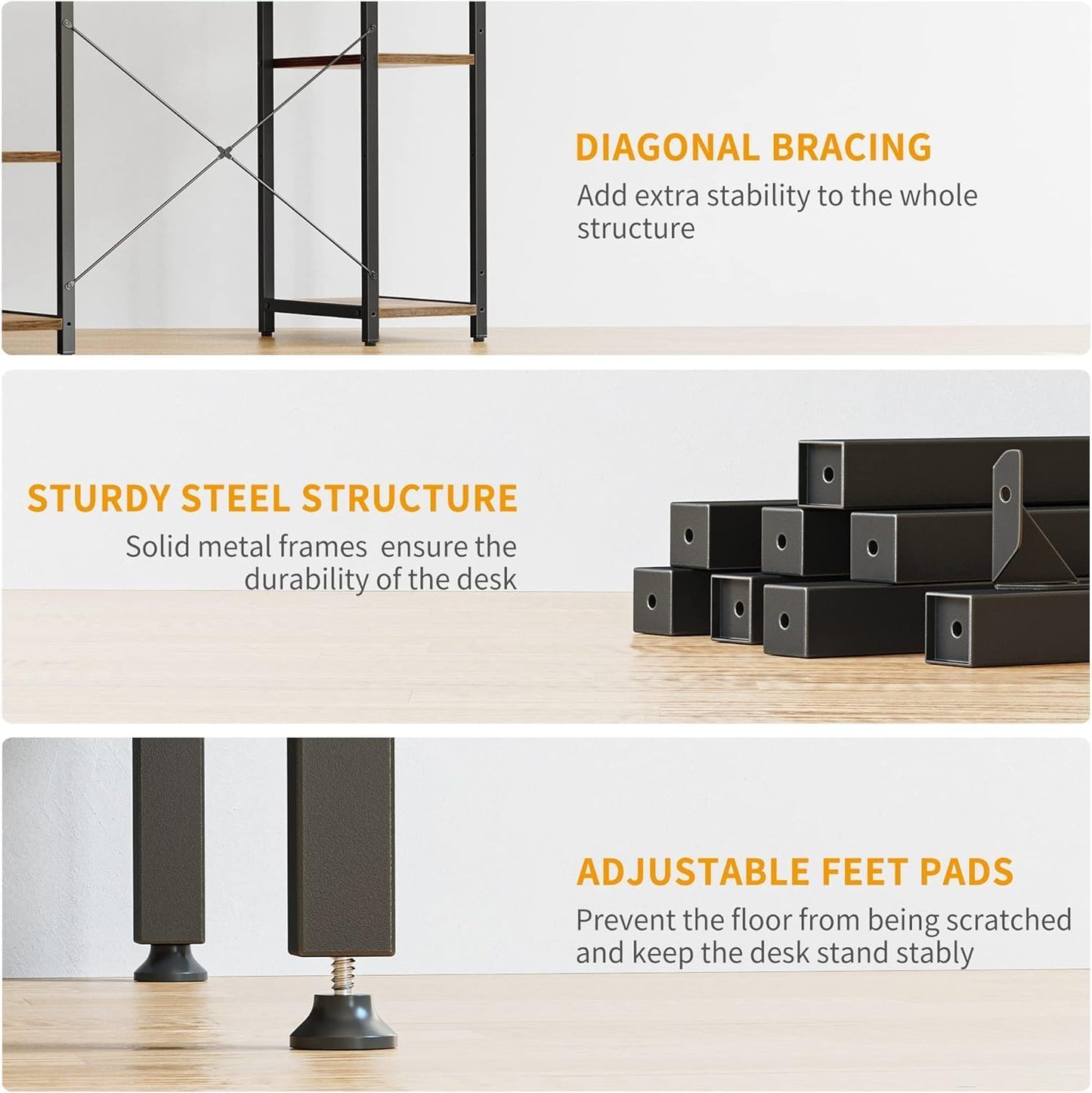 Computer Desk with Keyboard Tray, 47 Inch Office Desk with Monitor Stand and Storage Shelves, Music Studio Desk Workstation, Work Table for Home Office, Rustic Brown