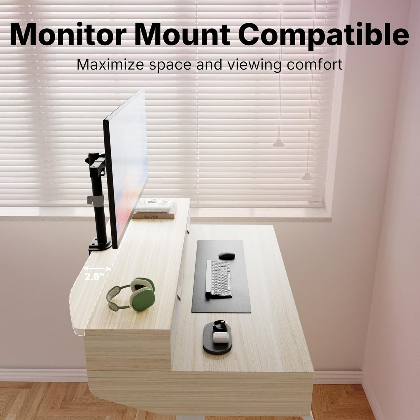 32 X 20 Inch Electric Standing Desk with 4 Drawers, Adjustable Height Sit Stand Home Office Desk, C-Clamp Mount Compatible, Ergonomic Stand up Desk with 4 Preset Heights, Natural