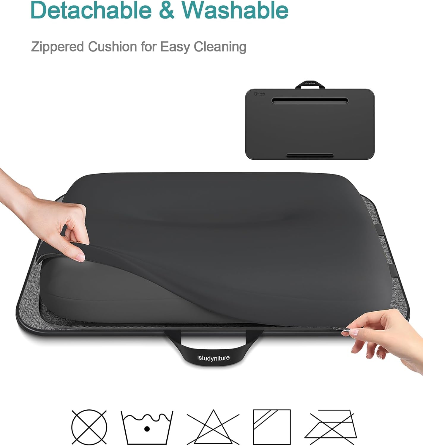 Lap Desk, Portable Laptop Stand with Washable Cushion, Fits up to 17 Inch Laptop, with Device Ledge and Phone Holder, Use on Bed,Couch, Sofa, Floor, Home Office–  (Large, Black)