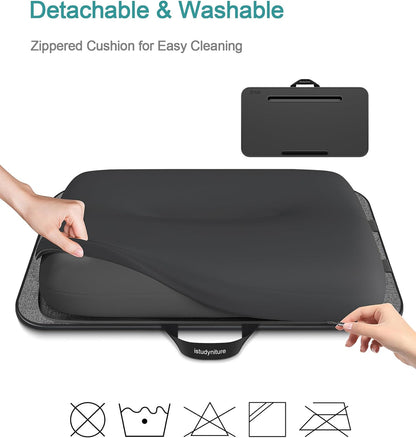 Lap Desk, Portable Laptop Stand with Washable Cushion, Fits up to 17 Inch Laptop, with Device Ledge and Phone Holder, Use on Bed,Couch, Sofa, Floor, Home Office–  (Large, Black)
