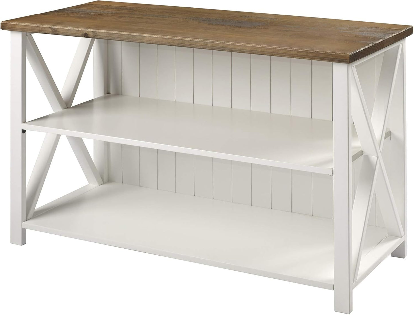 2 Tier Modern Farmhouse Wood Bookcase Bookshelf Storage Home Office Storage Cabinet, 52 Inch, White