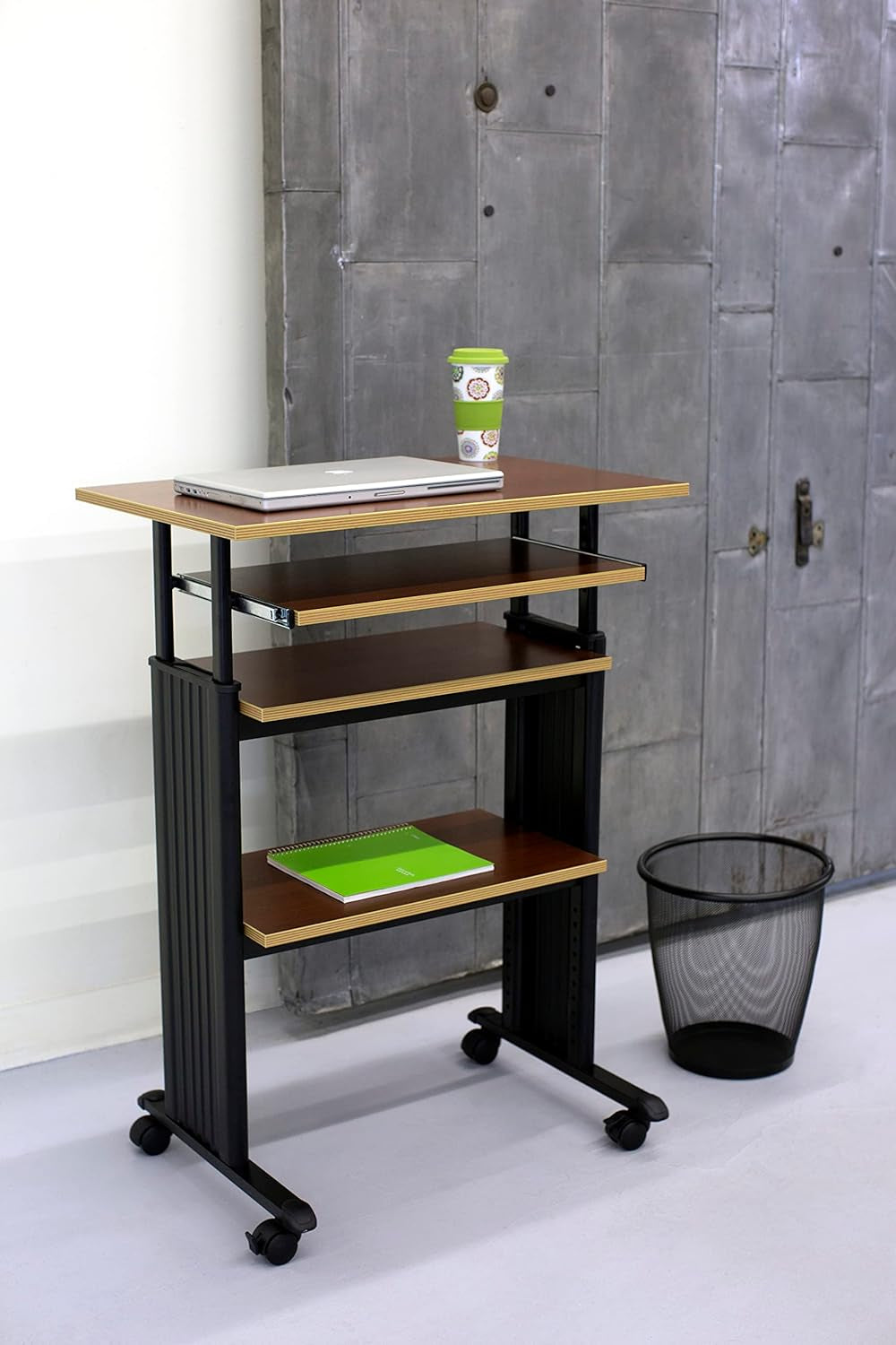 1929CY MUV Mobile Stand-Up Height-Adjustable Desk,Keyboard Storage, Steel Frame Construction, Durable Melamine Laminate Work Surface, 4 Wheels, Narrow Design