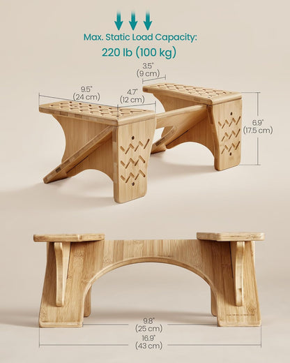 Bamboo Toilet Stool, Adjustable Poop Stool with Non-Slip Grooves, Height Convertible to 6.9 or 9.5 Inches, Squat Potty Stool for Bathroom, Space-Saving, Light Bamboo UBCB111N01