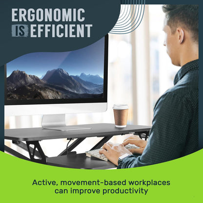 Standing Desk Converter - 32 Inch Adjustable Sit to Stand up Workstation, Particle Board, Dual Monitor Desktop Riser with Keyboard Tray, for Home Office Laptop, Black 32"