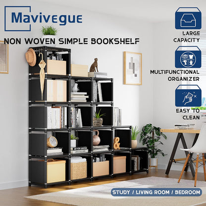 Bookcase, 18-Cube Extra Large Book Shelf, DIY Cube Storage Organizer for Bedroom, Living Room, Home Office - Black