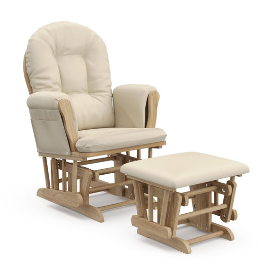 Premium Hoop Glider & Ottoman (Natural/Beige) — GREENGUARD Gold Certified Nursery Glider, Solid Wood Craftsmanship, Smooth-Gliding Nursery Chair and Ottoman, Award-Winning