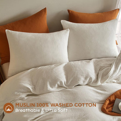 Muslin Pillowcases King Size 100% Cotton, 2 Pack Linen like Pillow Shams with Envelope Closure, Ultral Soft and Breathable Pillow Case Covers, White, 20" X 36", No Filling
