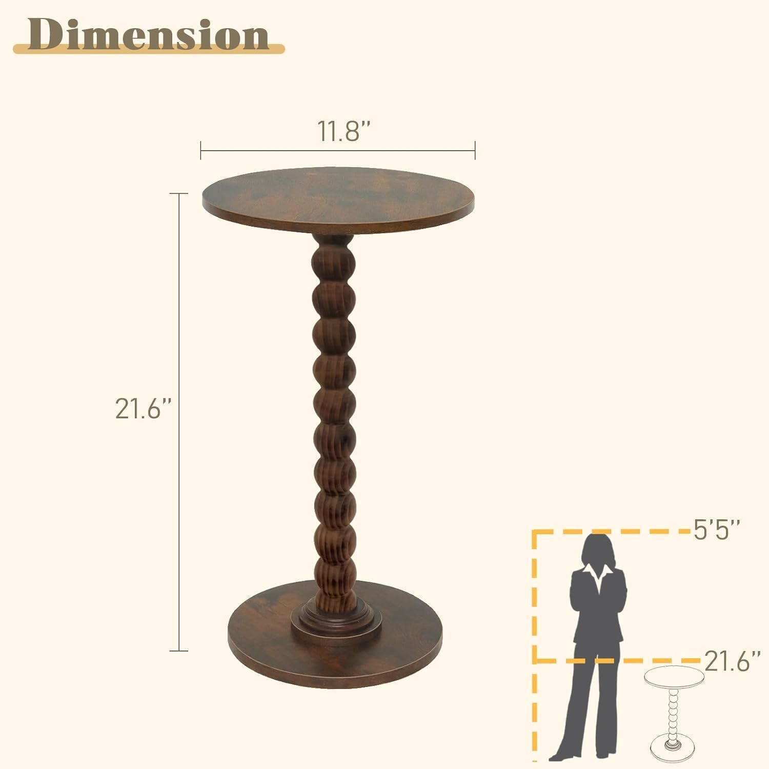 Round Side Table, Small Drink Table for Small Spaces, Modern Accent Nightstand with Solid Wood Leg for Living Room, Bedroom, Corners, and Office (Rustic Brown)