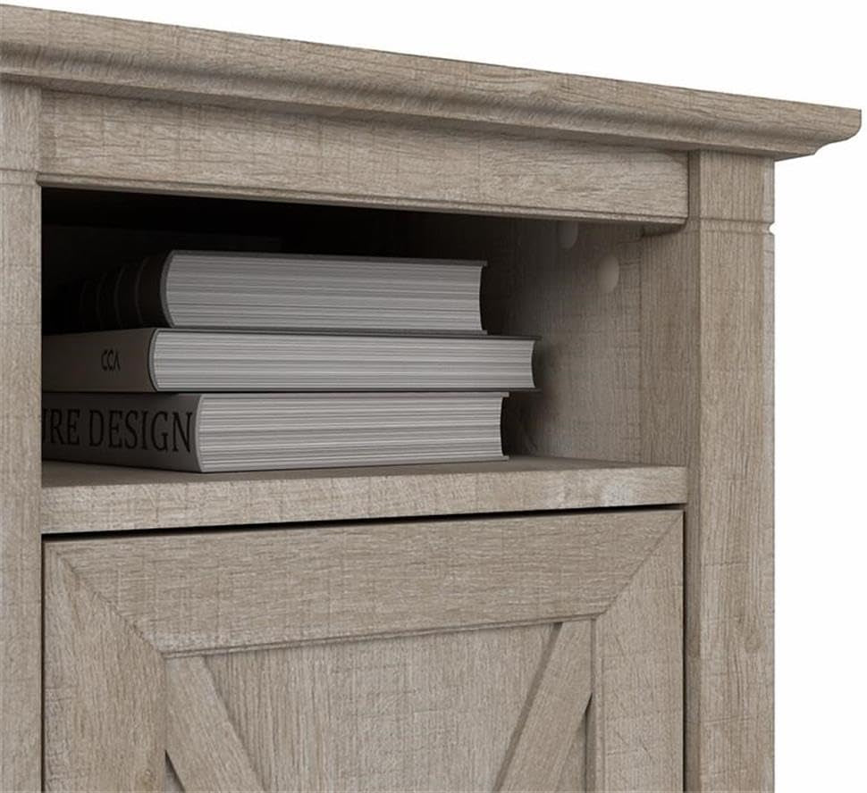 Bush Furniture Key West End Table with Door in Washed Gray, Compact Home Organizer, Storage Solution for Living Room or Bedroom