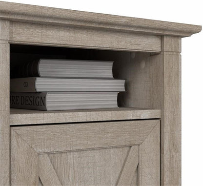 Bush Furniture Key West End Table with Door in Washed Gray, Compact Home Organizer, Storage Solution for Living Room or Bedroom