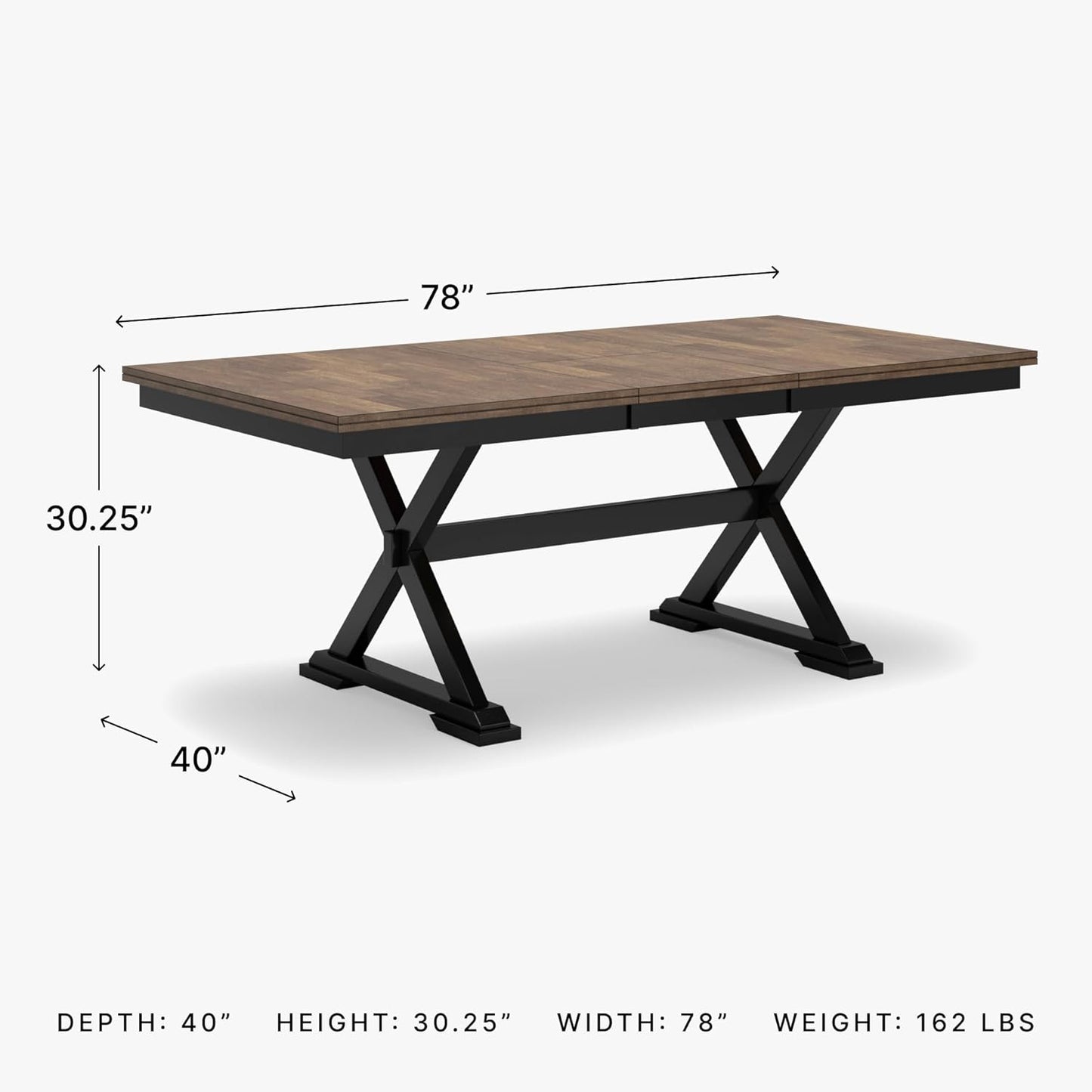 Wildenauer Farmhouse Dining Extension Table with Self-Storing Butterfly Leaf for 6-8 People, Black & Dark Brown
