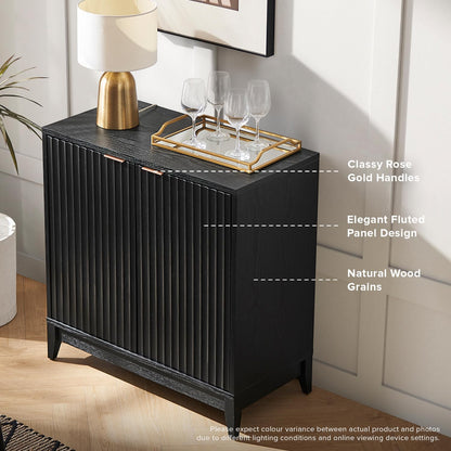 Brooklyn Storage Cabinet, Modern Farmhouse Entryway Accent Case, Buffet Sideboard, Console Table, Credenza, Wood Modular Organizer with Doors & Shelf, Fluted Panel Cupboard (Black, Single)