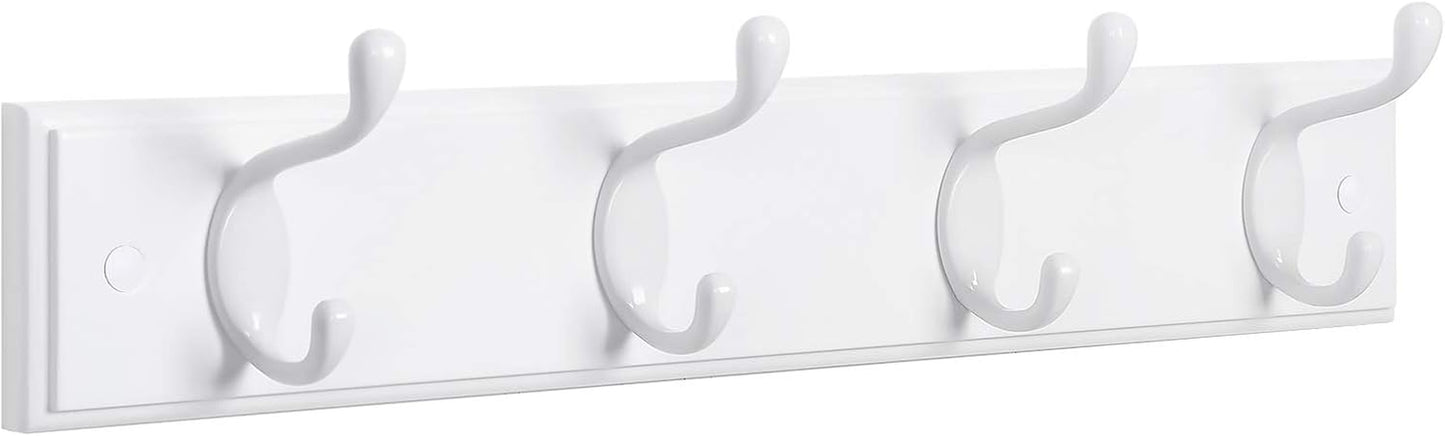 Set of 2 Wall-Mounted Coat Rack, Hook Rack, 8 Dual Metal Hooks, for Coats, Bags, Keys, in the Entryway, Bedroom, Living Room, White ULHR232W01