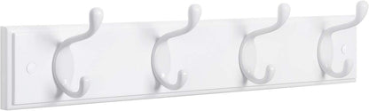 Wall-Mounted Coat Rack, Hook Rack, 4 Dual Metal Hooks, for Coats, Bags, Keys, in the Entryway, Bedroom, Living Room, White ULHR23WT