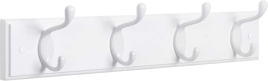 Wall-Mounted Coat Rack, Hook Rack, 4 Dual Metal Hooks, for Coats, Bags, Keys, in the Entryway, Bedroom, Living Room, White ULHR23WT
