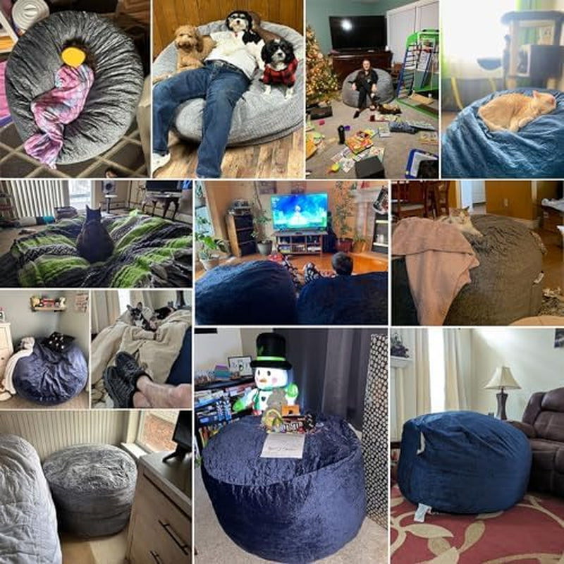 3 Ft Large Bean Bag Chairs for Adults/Teens with Memory Foam Filling, Comfy Bean Bag Sofa with Filler Included, Soft Dutch Velvet Fabric Beanbags,3 Foot, Grey