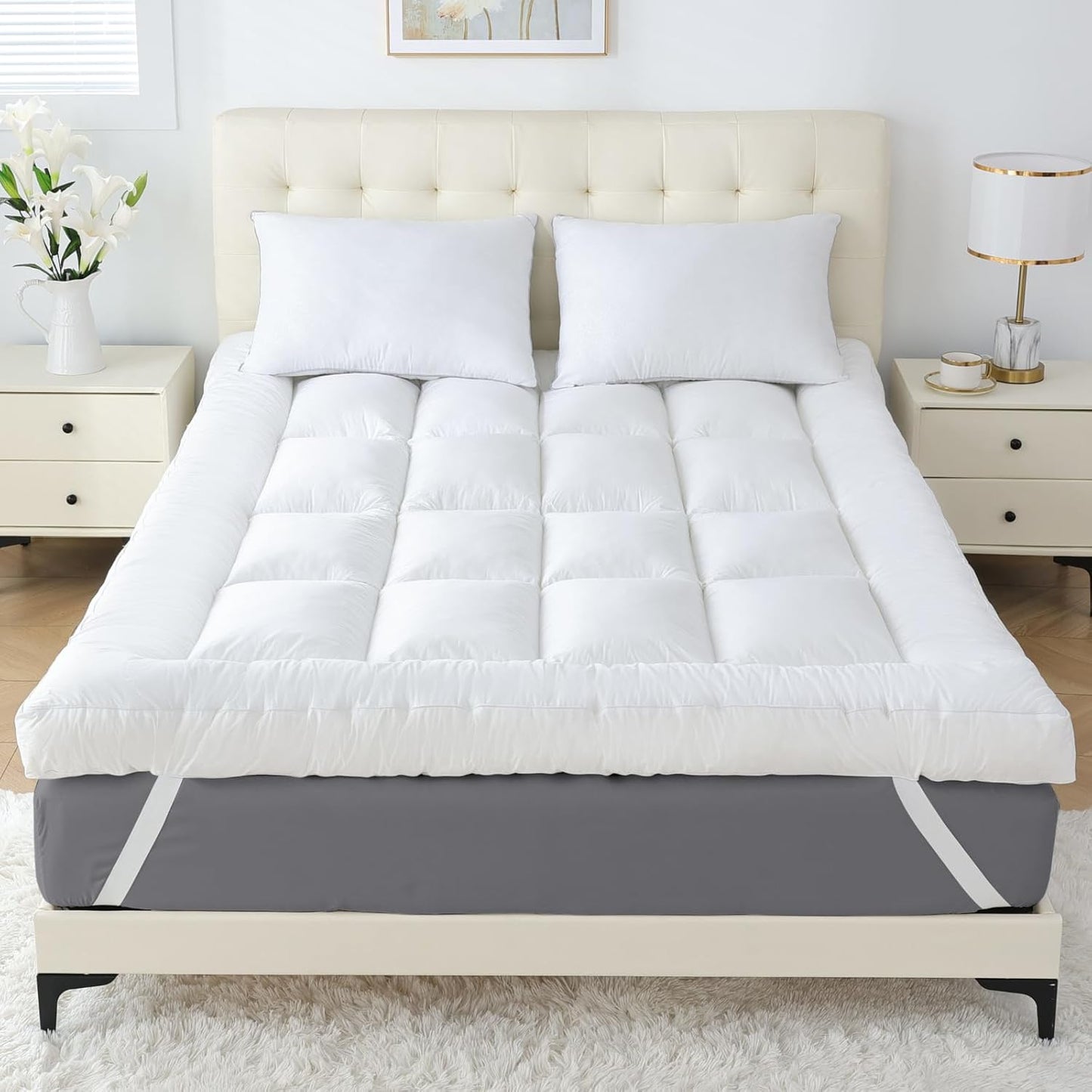 4 Inch Memory Foam Mattress Topper Queen for Back Pain, Extra Soft Pillow Top Mattress Topper, 2000GSM Fluffy Shredded Memory Foam Filled & Thicked down Alternative-Lined 80X60X4In