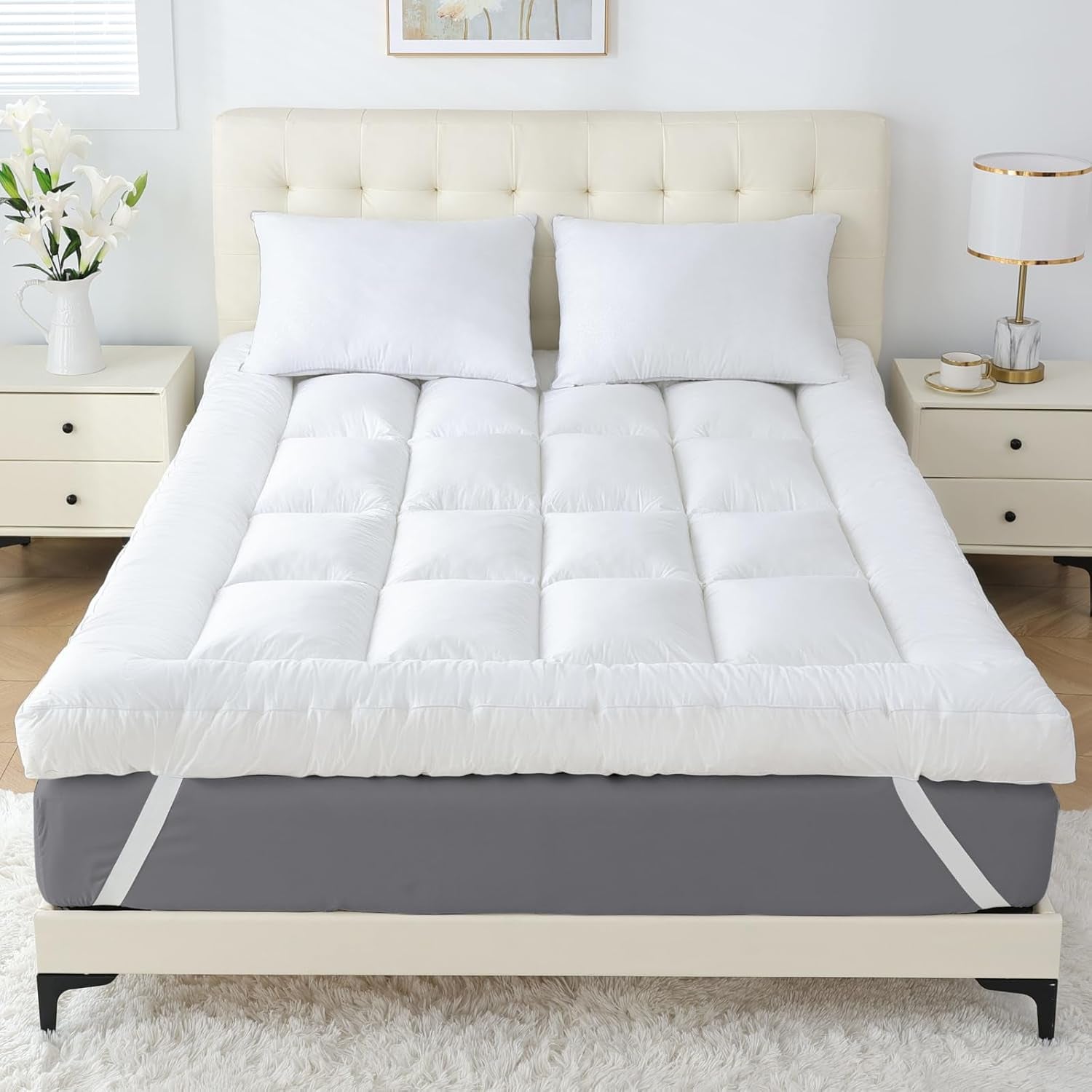4 Inch Memory Foam Mattress Topper Queen for Back Pain, Extra Soft Pillow Top Mattress Topper, 2000GSM Fluffy Shredded Memory Foam Filled & Thicked down Alternative-Lined 80X60X4In
