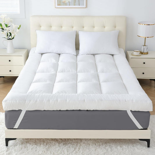 4 Inch Memory Foam Mattress Topper Queen for Back Pain, Extra Soft Pillow Top Mattress Topper, 2000GSM Fluffy Shredded Memory Foam Filled & Thicked down Alternative-Lined 80X60X4In