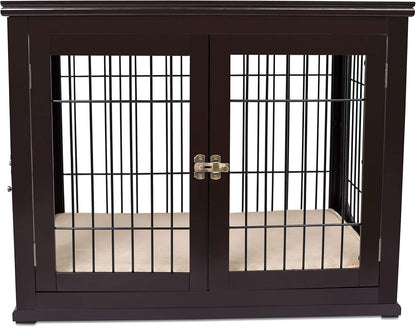 Internet'S Best Decorative Dog Kennel with Pet Bed | Double Door | Wooden Wire Dog House | Large Indoor Pet Crate Side Table | Espresso
