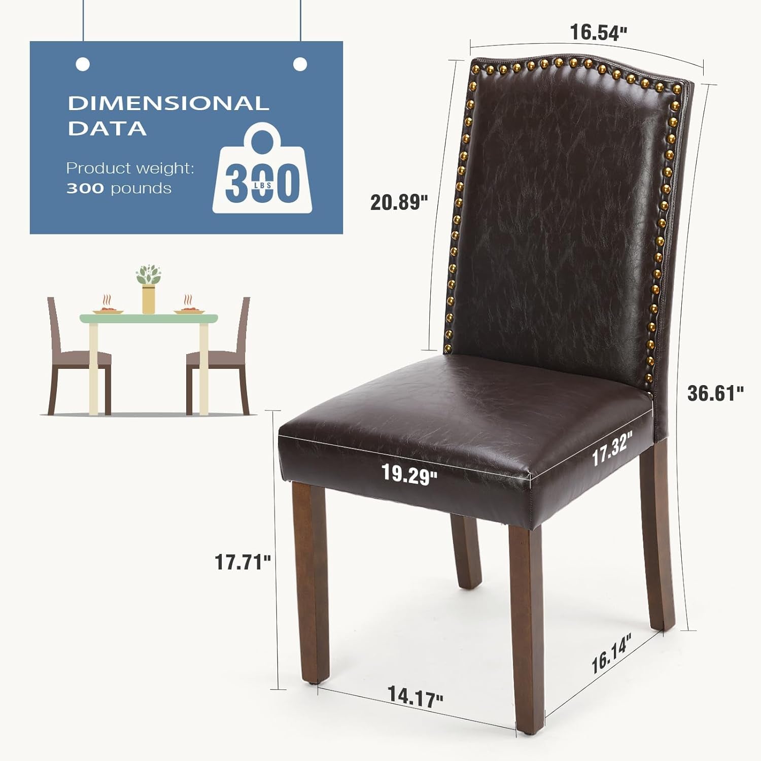 Dining Chairs Set of 6, Moden PU Leather Kitchen Table Chairs with Wooden Legs and Padded Seat for Dining Room/Kitchen/Living Room/Restaurant, Brown