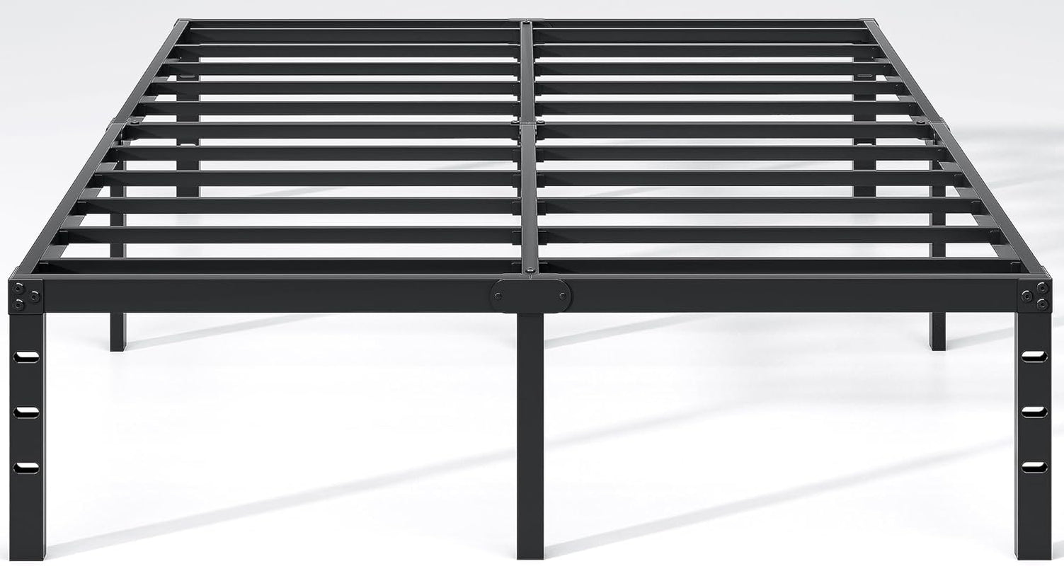Metal Bed Frame,Queen Size Bed Frame with Storage Space,Heavy Duty Sturdy Mattress Foundation,Easy Assembly,No Box Spring Needed, Black,14 Inch,Queen