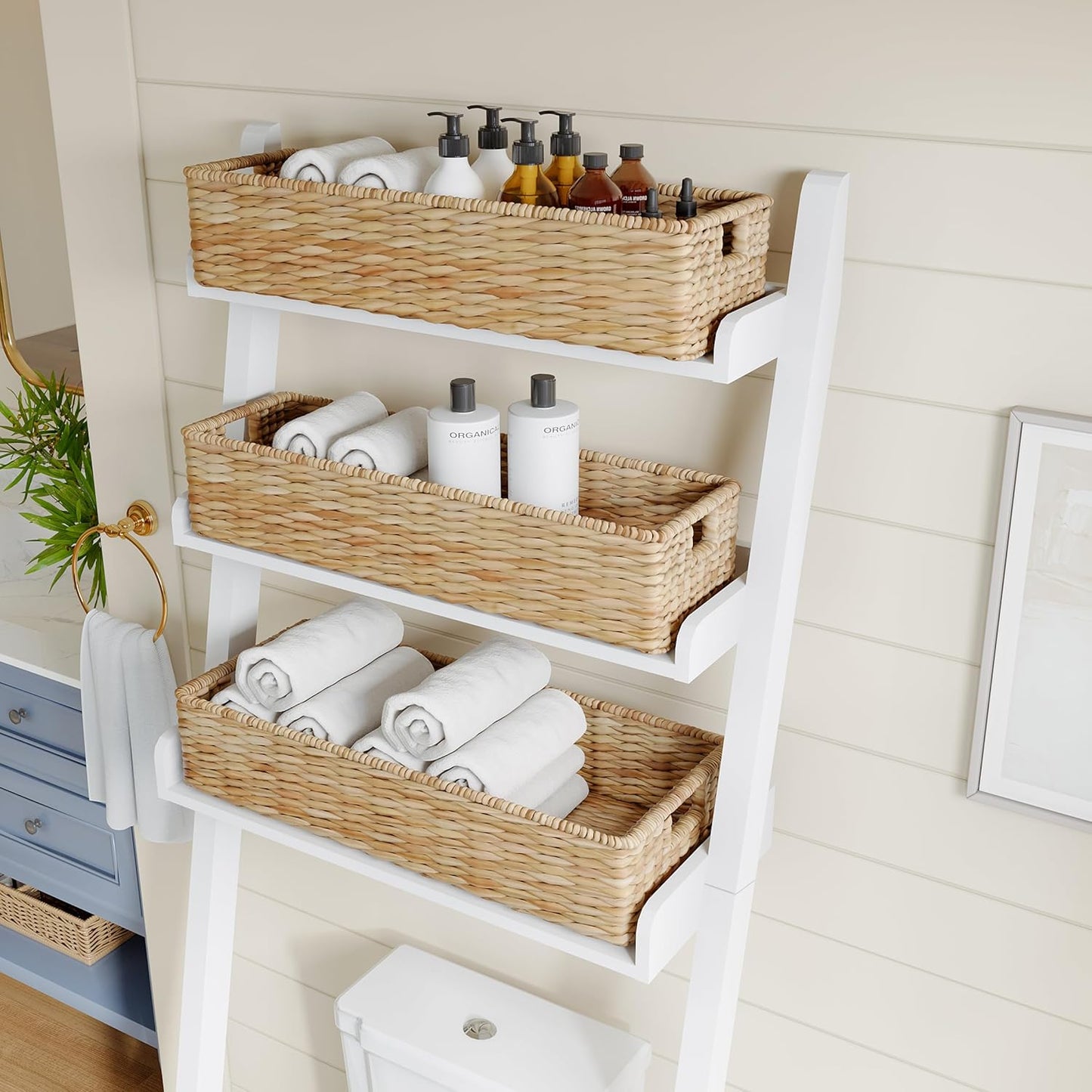 Over the Toilet Storage Ladder,Freestanding 3-Shelves over the Toilet Organizer,Toilet Bathroom Organizer Space Saver,Engineered Wood(White)